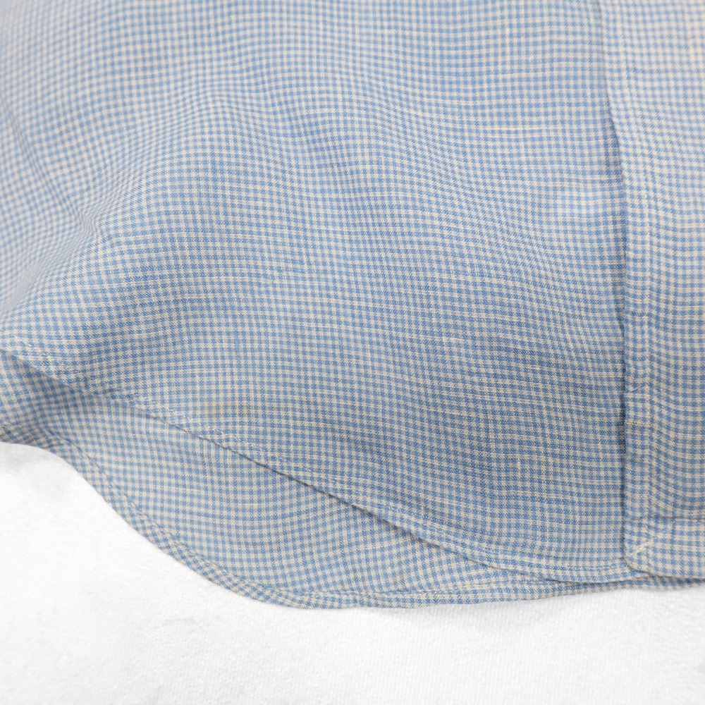 RALPH LAUREN Men's L Blue White Gingham 100% Linen Short Sleeve Button Up Shirt - Picture 4 of 8